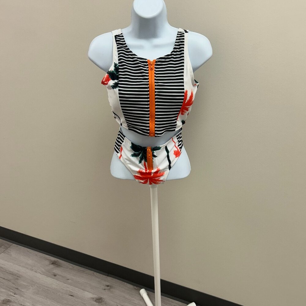Cheeky Gal 2 Piece Bikini With Orange Zip Detail Size Medium